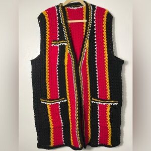 Handmade crochet 70's style vest unique 3 pockets useable